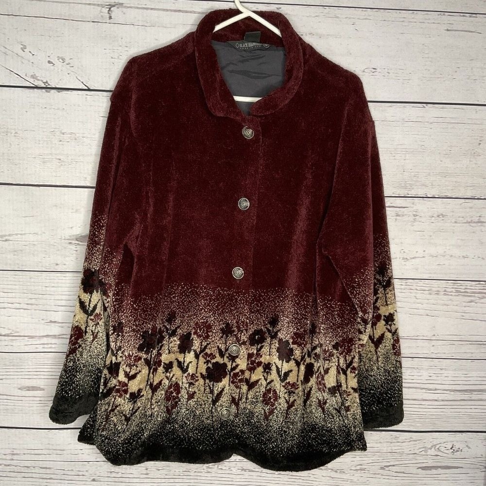 Black Diamond Brown/Red Teddy Pockets Button Front Fleece Jacket‎ Women M USA